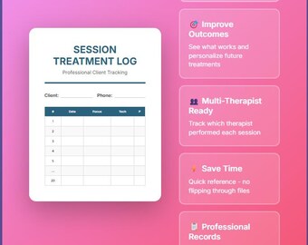 Massage Therapy Session Log - Client Treatment Tracker - Massage Therapist Progress Notes - Printable PDF Template