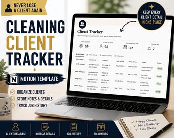 Cleaning Client Tracker Notion Template | Customer Database, Job Notes & Service Management Organizer