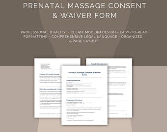 Formulario de consentimiento para masaje prenatal / Exención de masaje durante el embarazo / Descarga instantánea