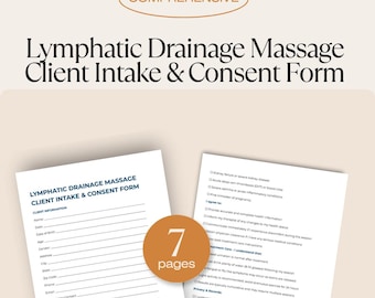 Formulario de consentimiento para drenaje linfático / Admisión de masajes / Exención del cliente / Plantilla editable / Cumple con la HIPAA / Documentos de Google / Canva