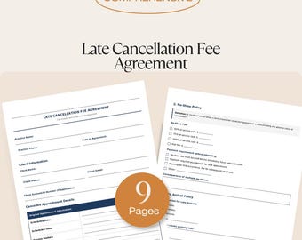 Massage Therapy Forms | Late Cancellation Fee Agreement Form | Salon, Spa PDF Template
