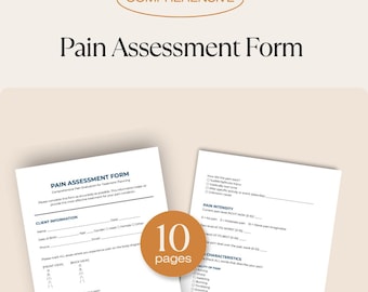 Formulario de evaluación del dolor - Admisión a terapia de masajes - Escala de dolor - Diagrama del mapa corporal - Descarga instantánea