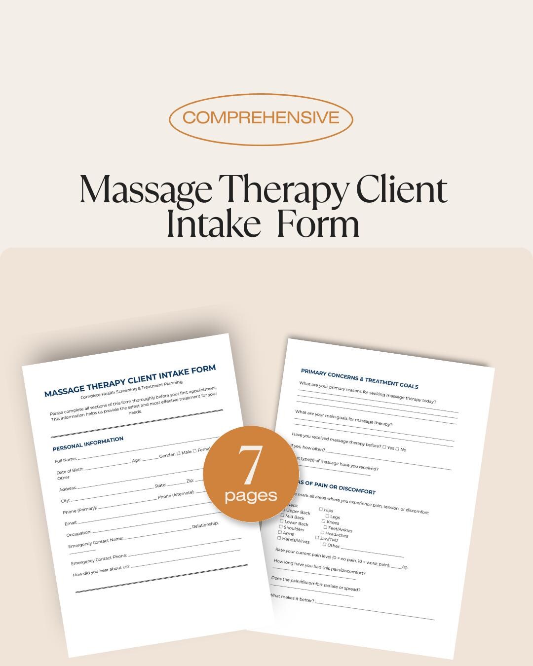 Massage Therapy Client Intake Form Template | Editable PDF | HIPAA ...