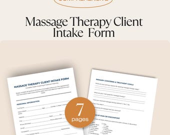 Massage Therapy Client Intake Form Template | Editable PDF | HIPAA Compliant | Professional Health History Questionnaire