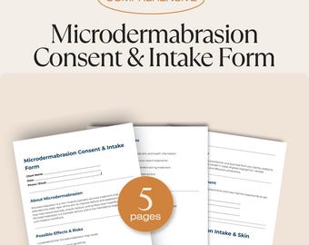 Formulario de consentimiento para microdermoabrasión + Admisión del cliente / Exención del esteticista / Formulario imprimible para spa de cuidado de la piel / Descarga digital en PDF