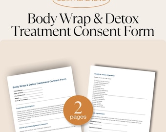 Formulario de consentimiento para tratamientos de envoltura corporal y desintoxicación / Exención de responsabilidad para envolturas adelgazantes de spa / Formulario de admisión para esteticista profesional / PDF imprimible