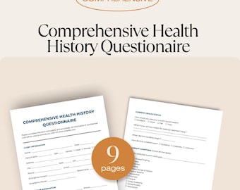Formulario de Cuestionario de Historial Médico Completo / Admisión de Masajes / Evaluación de Salud del Cliente / Profesional de Bienestar