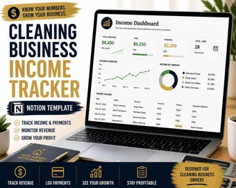 Cleaning Business Income Tracker Notion Template | Revenue, Payments & Job Earnings Dashboard