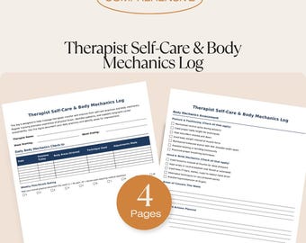 Massage Therapy Forms | Therapist Self Care Log - Body Mechanics Tracker - Massage Therapist Wellness Form PDF