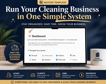 Cleaning Business Command Center | Notion Template | Client Tracker | Job Scheduler | Payments | Leads CRM | Cleaning Business Planner