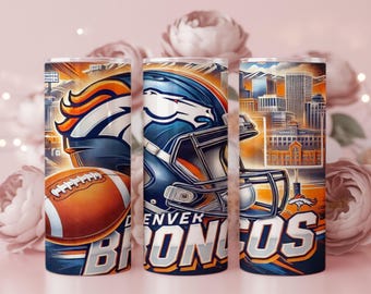 Broncos Watercolor Football Helmet Tumbler Wrap | Blue Orange PNG Digital Download