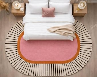 Tappeto in lana trapuntato a mano – Rosa a raggiera, stile moderno di metà secolo