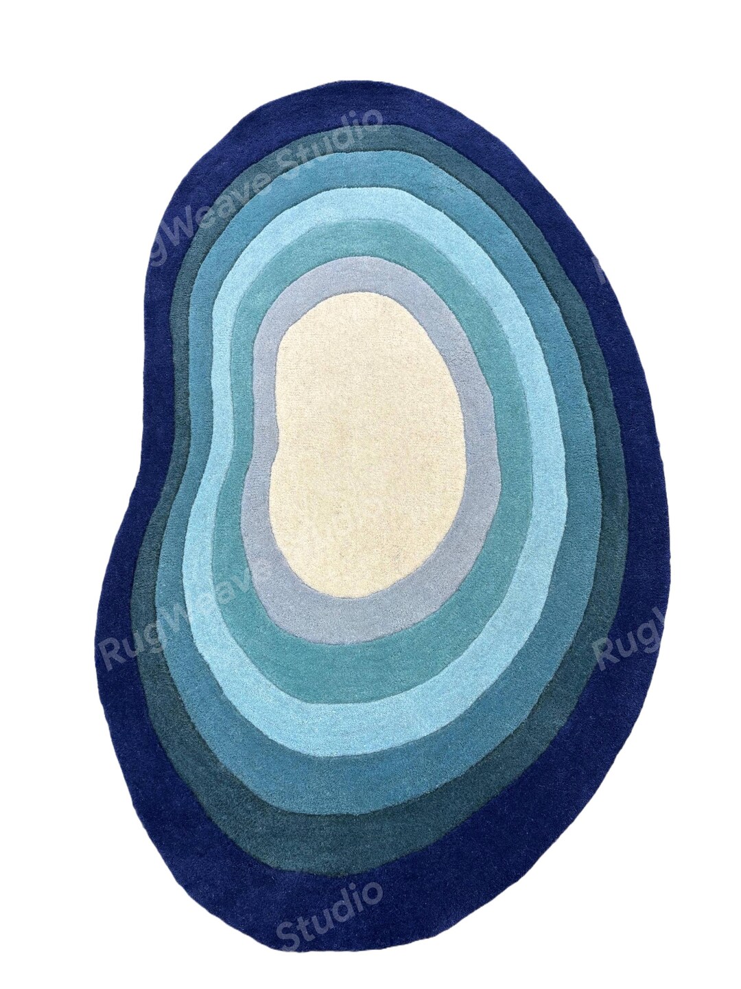 Modern Abstract Blue Oval Shape Rug – Hand-tufted Contemporary Area ...