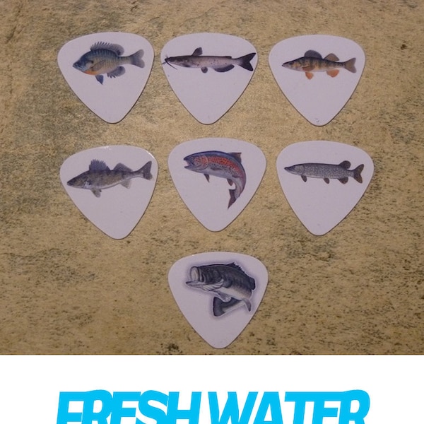 Fresh water Fish single sided picture guitar picks set of 7