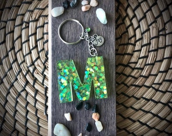 Personalized initial resin keychain - custom name keychain - personalized keychain - joy charm - mothers day custom gift