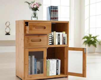 Bamboo Countertop Bookshelf – Desk Storage Cabinet with Drawers