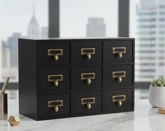 9 Drawer Wooden Organizer Box – Vintage Tabletop Apothecary Chest for Home Storage