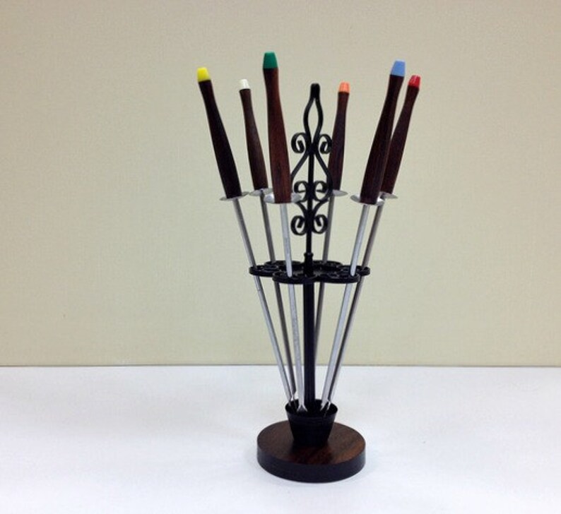Mid Century Fondue Fork Stand Black Metal Etsy