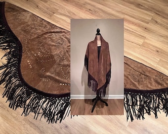 Leather Fringed Shawl Bohemian Hippie Fashion Suede Garment