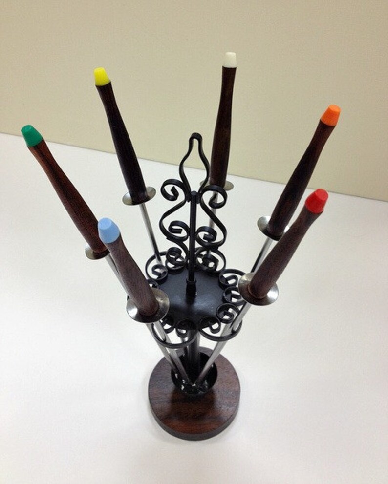 Mid Century Fondue Fork Stand Black Metal Etsy