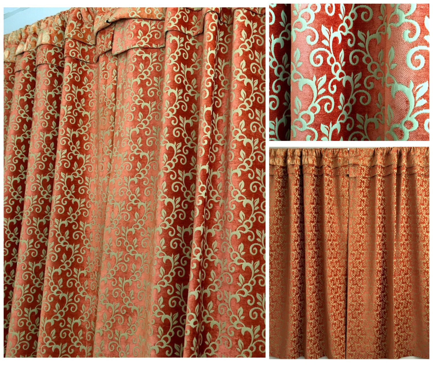 Cut Velvet Drapes Upholstery Fabric Orange Velvet Etsy