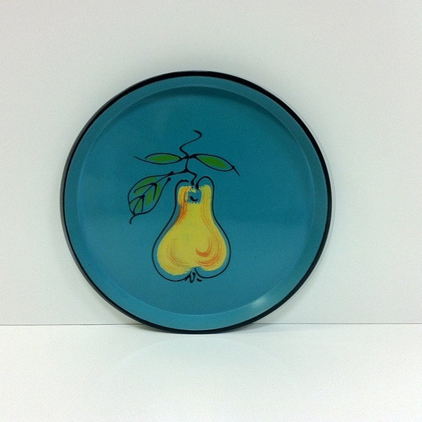 Vintage Serving Tray Davar Lacquer Ware Teal Yellow