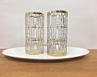 Mid Century Shoji Gold MCM Glassware Imperial Glass Collins Glasses Set of 2