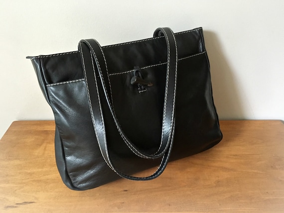 ralph lauren black leather tote