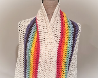 LGBTQIA+ Rainbow Crochet Scarf Wrap Pride Poncho