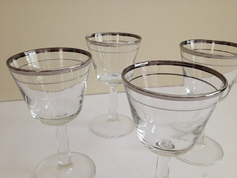 Silver Band Cordial Wine Glasses Etsy