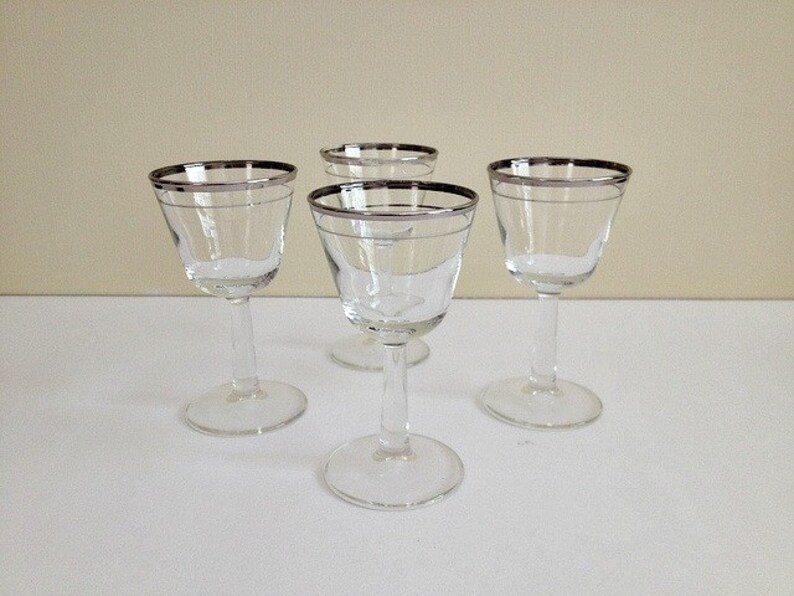 Silver Band Cordial Wine Glasses Etsy