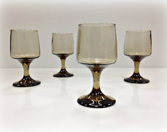 Vintage Wine Glasses Smoke Glass Libbey Accent