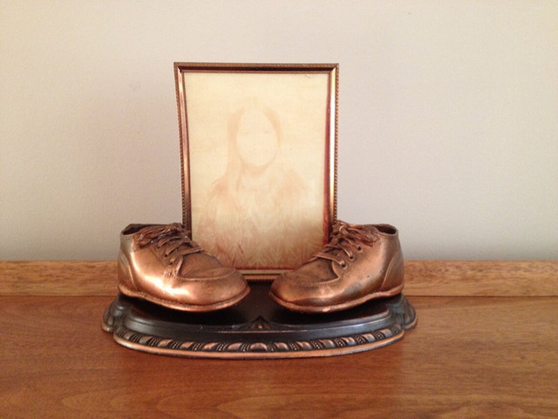 Bronze Baby Shoes with Picture Frame Etsy