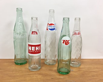 Vintage Soda Bottles Coke, Nehi, Pepsi, RC Cola 1970s Soft Drink Bottles Pop Bottles