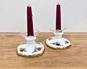 Old Country Roses Candlestick Holder Candle Holders Royal Albert China; Farmhouse Table Decor