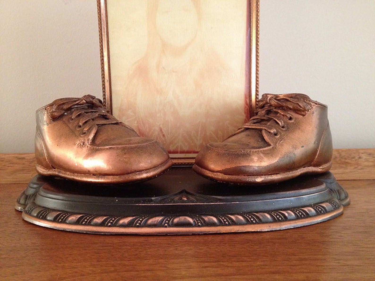 Bronze Baby Shoes with Picture Frame Etsy