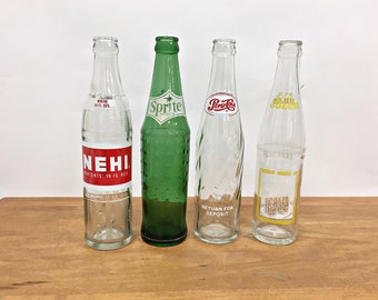 Vintage Soda Bottles Nehi, Pepsi, Sprite and Julep 1970s Soft Drink Bottles Pop Bottle Collection