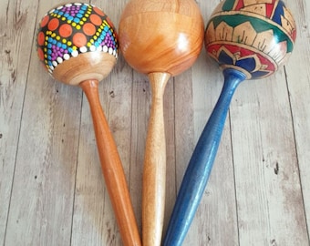 Handmade Wooden Maracas – Colorful Latin Percussion Shaker | Hand-Painted Rhythm Instrument | 2 Set