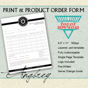 Print & Product Order Form for Photographers, Photoshop Template, Instant Download