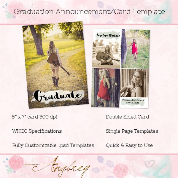 Graduation 5x7 Card/Announcement Template - Instant Download