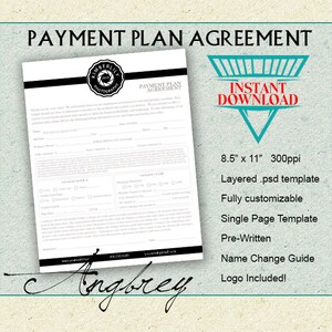 Payment Plan Agreement Form for Photographers, Credit Authorization Form, Photoshop Template - INSTANT DOWNLOAD
