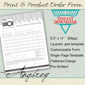 Print & Product Order Form for Photographers, Photoshop Template, Instant Download
