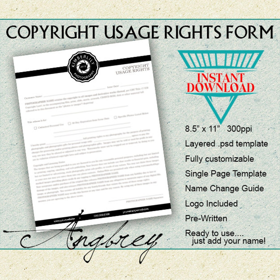 Content Usage Rights Example Copyright Usage Rights Form for Photographers, Print Release, Photoshop ...
