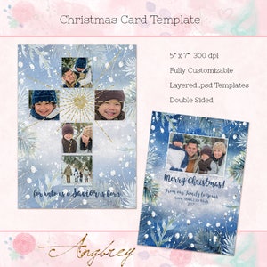 Christmas Card Template, 5x7 Holiday Card (double sided) - Instant Download