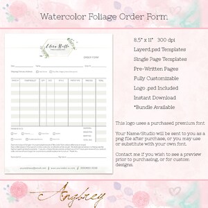 Order Form, for Photographers, Photoshop Template, Instant Download
