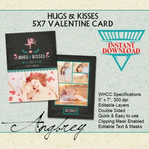 Hugs & Kisses 5x7 Card Template - Instant Download