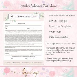 Model Release Form for Photographers, Editable Form, Photoshop Template, Marketing Template
