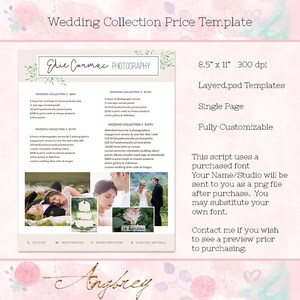 Wedding Collections Pricing Form Template, for Photographers, Editable Photoshop Template, Instant Download