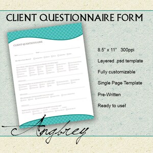 Client Questionnaire Form for Photographers, Client Information Form, Photoshop Template