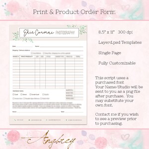 Print & Product Order Form, for Photographers, Photoshop Template, Instant Download